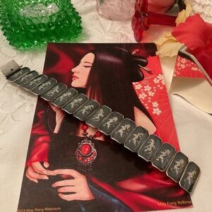 VINTAGE EXOTIC 925 STERLING SIAM THAI DANCERS ON BLACK NIELLO PANELS 32 GRAMS